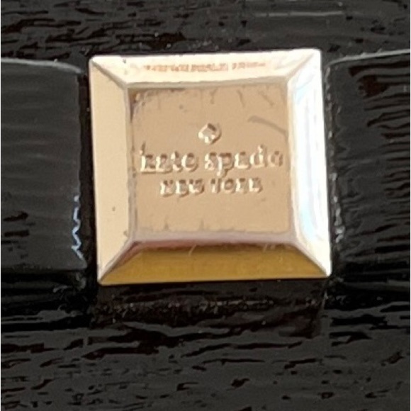 KATE SPADE Black Textured Patent Leather Leather Wallet Front Bow Zip Around - Picture 16 of 16